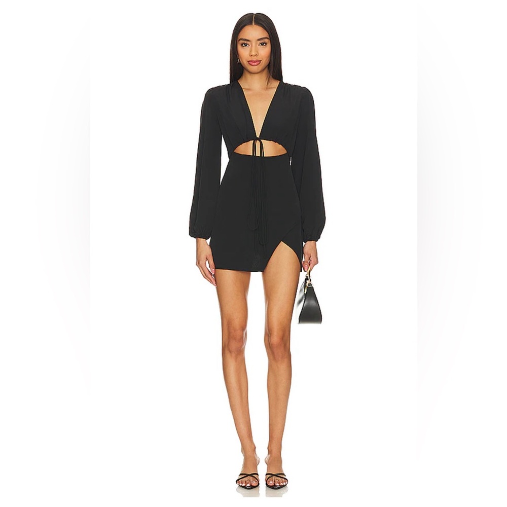 NWT Selene Wrap Dress in Black - superdown - revolve - black long sleeve dress